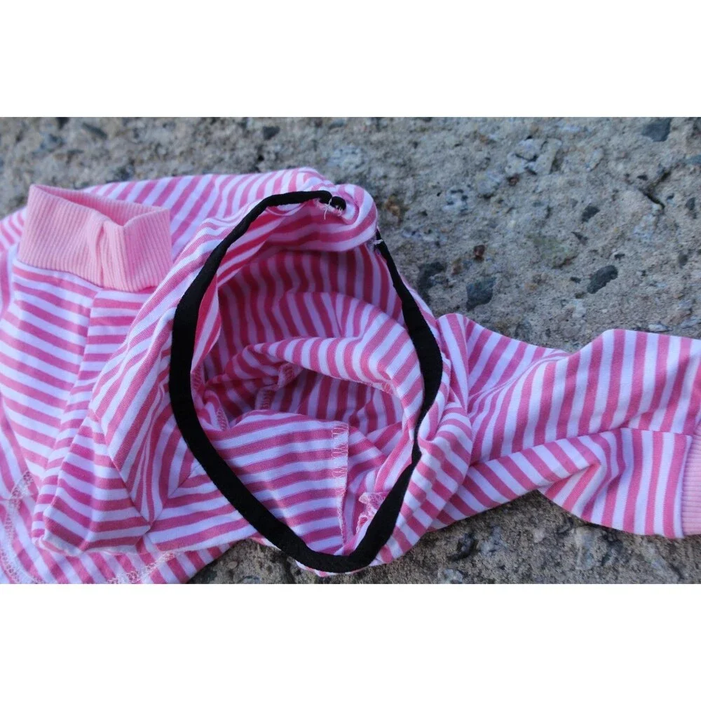 Yeapeeto Dog Post-Surgery Pink White Striped Full Body Suit Top Zip Size XL NWOT